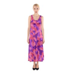 Pink And Purple Camouflage Sleeveless Maxi Dress by SpinnyChairDesigns