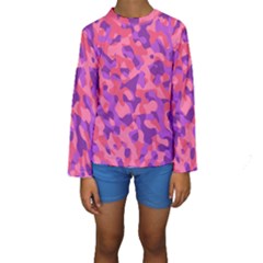 Pink And Purple Camouflage Kids  Long Sleeve Swimwear by SpinnyChairDesigns