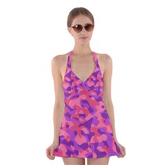 Pink And Purple Camouflage Halter Dress Swimsuit  by SpinnyChairDesigns