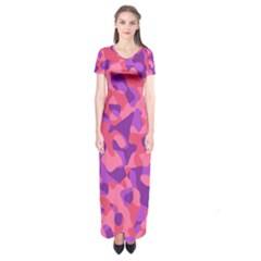 Pink And Purple Camouflage Short Sleeve Maxi Dress by SpinnyChairDesigns