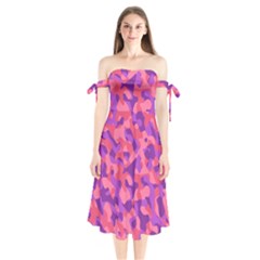 Pink And Purple Camouflage Shoulder Tie Bardot Midi Dress by SpinnyChairDesigns