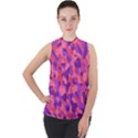 Pink and Purple Camouflage Mock Neck Chiffon Sleeveless Top View1