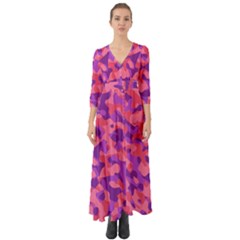 Pink And Purple Camouflage Button Up Boho Maxi Dress by SpinnyChairDesigns