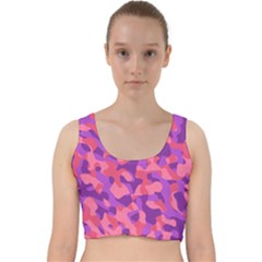 Pink And Purple Camouflage Velvet Racer Back Crop Top by SpinnyChairDesigns