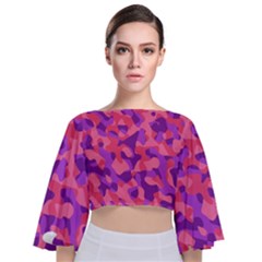 Pink And Purple Camouflage Tie Back Butterfly Sleeve Chiffon Top by SpinnyChairDesigns