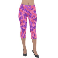 Pink And Purple Camouflage Lightweight Velour Capri Leggings  by SpinnyChairDesigns