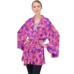 Pink And Purple Camouflage Long Sleeve Velvet Kimono  by SpinnyChairDesigns