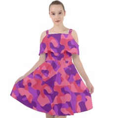 Pink And Purple Camouflage Cut Out Shoulders Chiffon Dress by SpinnyChairDesigns