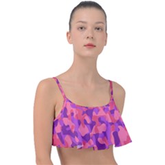 Pink And Purple Camouflage Frill Bikini Top by SpinnyChairDesigns