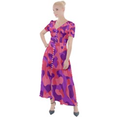 Pink And Purple Camouflage Button Up Short Sleeve Maxi Dress by SpinnyChairDesigns