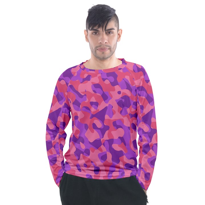 Pink and Purple Camouflage Men s Long Sleeve Raglan Tee