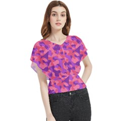 Pink And Purple Camouflage Butterfly Chiffon Blouse