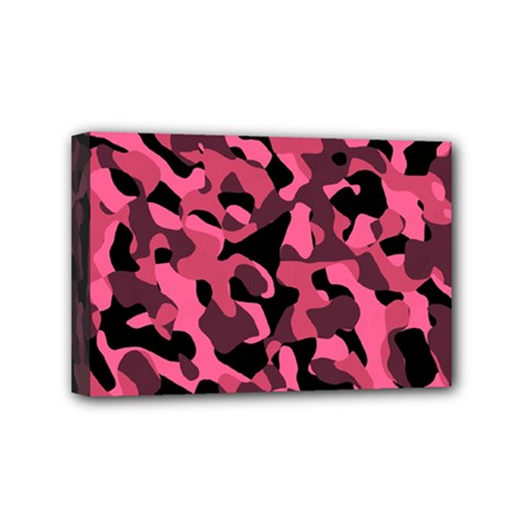 Black And Pink Camouflage Pattern Mini Canvas 6  X 4  (stretched) by SpinnyChairDesigns