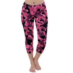 Black And Pink Camouflage Pattern Capri Winter Leggings  by SpinnyChairDesigns