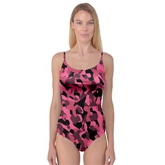 Black And Pink Camouflage Pattern Camisole Leotard  by SpinnyChairDesigns