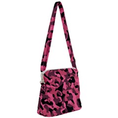 Black And Pink Camouflage Pattern Zipper Messenger Bag by SpinnyChairDesigns