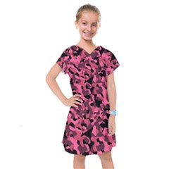 Black And Pink Camouflage Pattern Kids  Drop Waist Dress by SpinnyChairDesigns