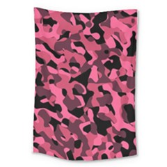 Black And Pink Camouflage Pattern Large Tapestry by SpinnyChairDesigns