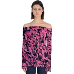 Black And Pink Camouflage Pattern Off Shoulder Long Sleeve Top by SpinnyChairDesigns