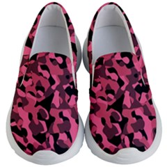 Black And Pink Camouflage Pattern Kids Lightweight Slip Ons by SpinnyChairDesigns