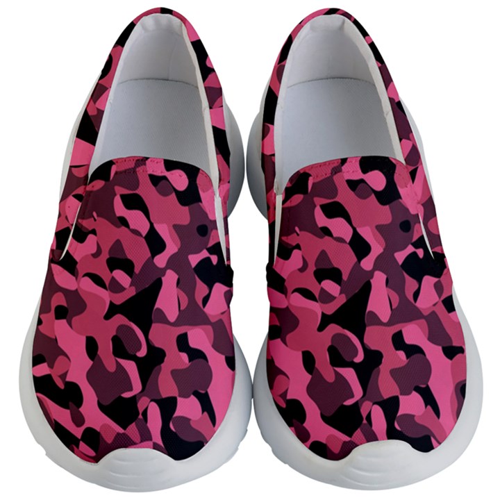 Black and Pink Camouflage Pattern Kids Lightweight Slip Ons