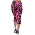 Black and Pink Camouflage Pattern Lightweight Velour Capri Leggings  View2