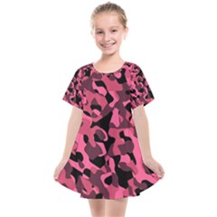 Black And Pink Camouflage Pattern Kids  Smock Dress by SpinnyChairDesigns