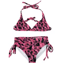 Black And Pink Camouflage Pattern Kids  Classic Bikini Set by SpinnyChairDesigns