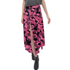 Black And Pink Camouflage Pattern Velour Split Maxi Skirt by SpinnyChairDesigns