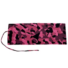 Black And Pink Camouflage Pattern Roll Up Canvas Pencil Holder (s) by SpinnyChairDesigns