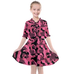 Black And Pink Camouflage Pattern Kids  All Frills Chiffon Dress by SpinnyChairDesigns