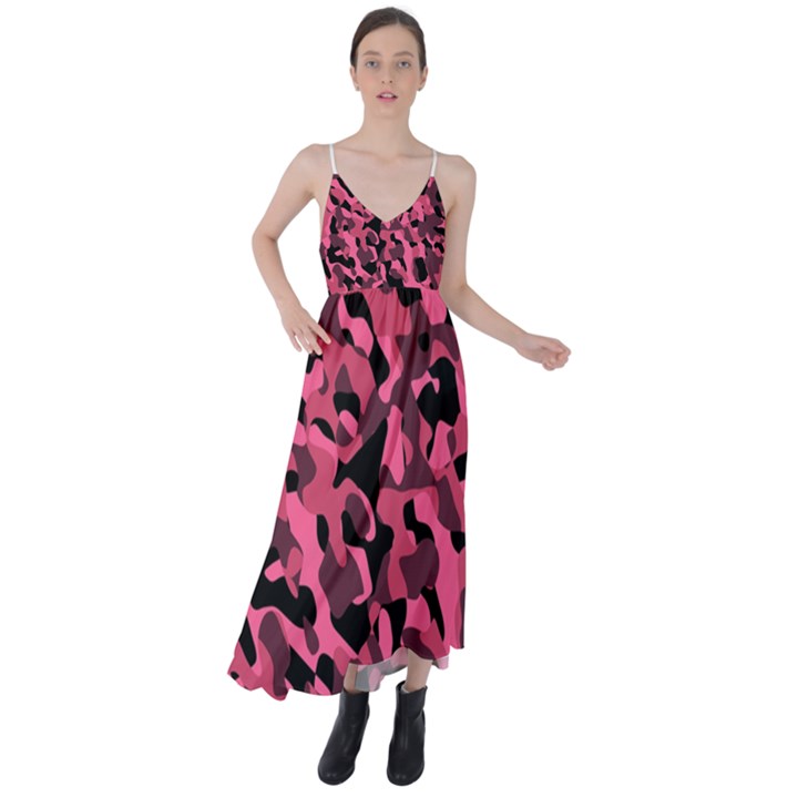 Black and Pink Camouflage Pattern Tie Back Maxi Dress