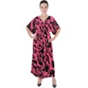 Black and Pink Camouflage Pattern V-Neck Boho Style Maxi Dress View1