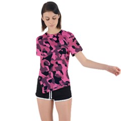 Black And Pink Camouflage Pattern Asymmetrical Short Sleeve Sports Tee