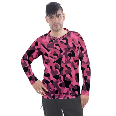 Black And Pink Camouflage Pattern Men s Pique Long Sleeve Tee by SpinnyChairDesigns