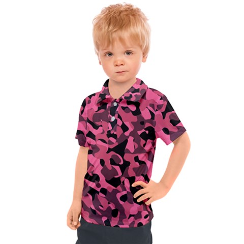 Black And Pink Camouflage Pattern Kids  Polo Tee by SpinnyChairDesigns