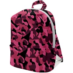 Black And Pink Camouflage Pattern Zip Up Backpack by SpinnyChairDesigns