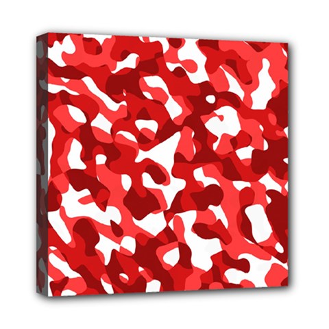 Red And White Camouflage Pattern Mini Canvas 8  X 8  (stretched) by SpinnyChairDesigns