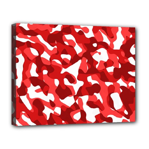 Red And White Camouflage Pattern Canvas 14  X 11  (stretched) by SpinnyChairDesigns