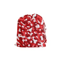 Red And White Camouflage Pattern Drawstring Pouch (medium) by SpinnyChairDesigns