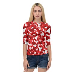 Red And White Camouflage Pattern Quarter Sleeve Raglan Tee