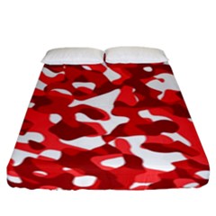 Red And White Camouflage Pattern Fitted Sheet (king Size) by SpinnyChairDesigns