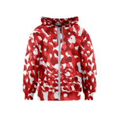 Red And White Camouflage Pattern Kids  Zipper Hoodie by SpinnyChairDesigns