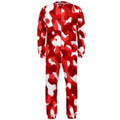 Red And White Camouflage Pattern Onepiece Jumpsuit (men)  by SpinnyChairDesigns