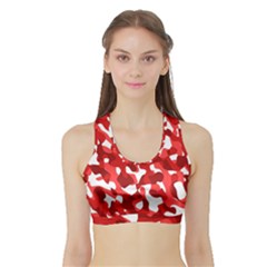 Red And White Camouflage Pattern Sports Bra With Border by SpinnyChairDesigns