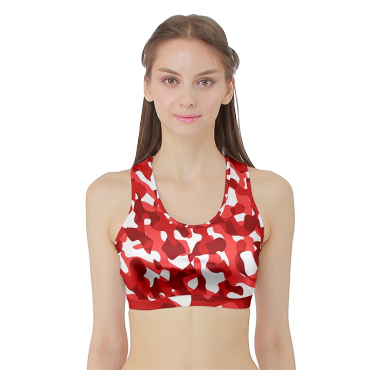 Red and White Camouflage Pattern Sports Bra with Border