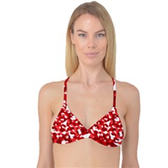 Red And White Camouflage Pattern Reversible Tri Bikini Top by SpinnyChairDesigns