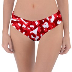 Red And White Camouflage Pattern Reversible Classic Bikini Bottoms by SpinnyChairDesigns