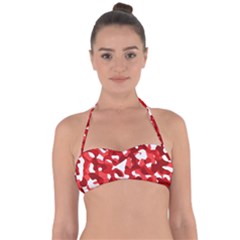 Red And White Camouflage Pattern Halter Bandeau Bikini Top by SpinnyChairDesigns