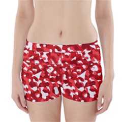 Red And White Camouflage Pattern Boyleg Bikini Wrap Bottoms by SpinnyChairDesigns